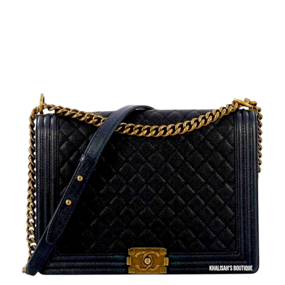 BNIB! VERY RARE! CHANEL BOY JUMBO Large Flap Messenger Shoulder Bag Black CAVIAR
